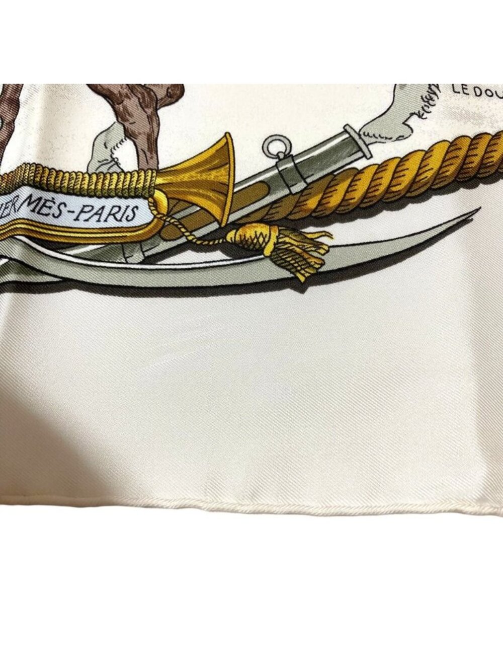 Hermes Marine Et Cavalerie Sea and Corps Carre 90 Large Scarf White Multicolor - Picture 8 of 10